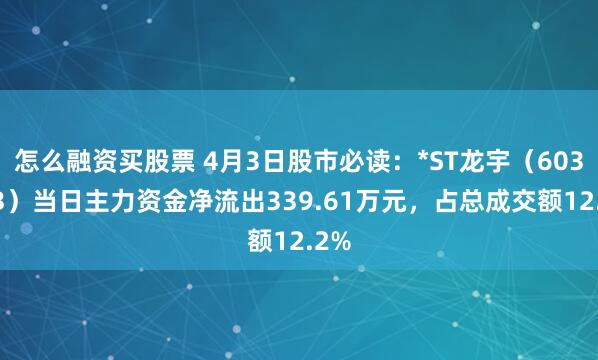 怎么融资买股票 4月3日股市必读：*ST龙宇（603003）当日主力资金净流出339.61万元，占总成交额12.2%