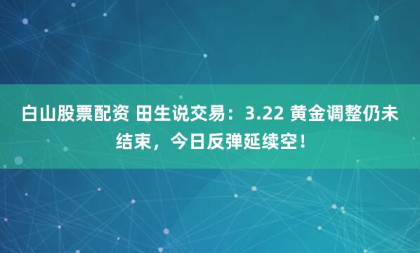 白山股票配资 田生说交易：3.22 黄金调整仍未结束，今日反弹延续空！