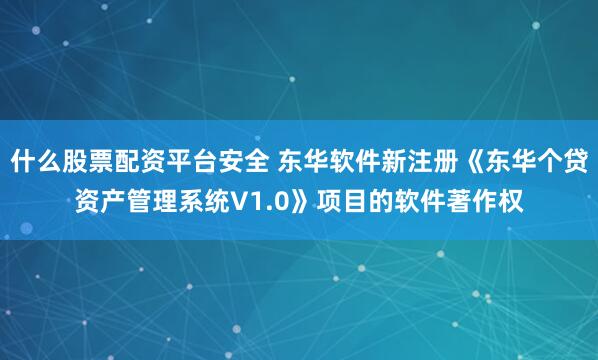 什么股票配资平台安全 东华软件新注册《东华个贷资产管理系统V1.0》项目的软件著作权