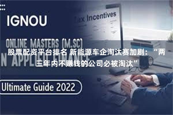 股票配资平台排名 新能源车企淘汰赛加剧：“两三年内不赚钱的公司必被淘汰”